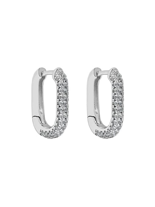 Platinum [white stone] 925 Sterling Silver Cubic Zirconia Geometric Vintage Huggie Earring